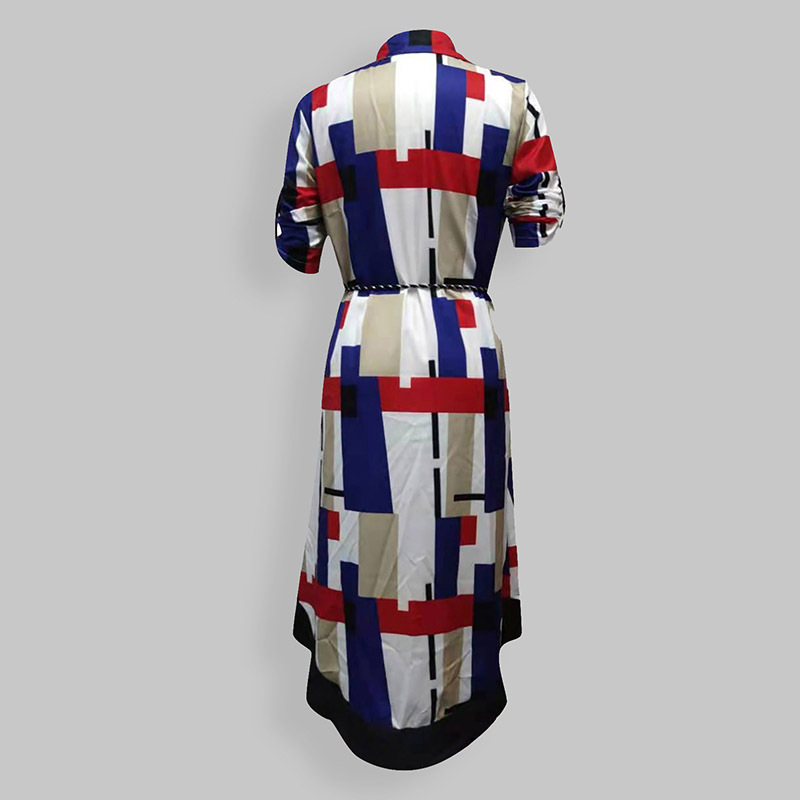 Abito da donna alla moda con scollo a V e lacci a maniche lunghe_voghion.com