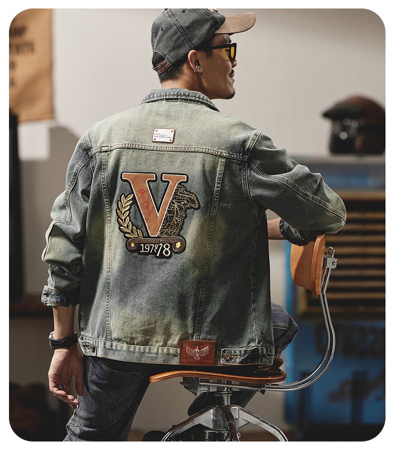 American washed strapazierfähiger Denim für Herren im Herbst Winter, neuer lockerer und lässiger Kragen vielseitiger Jackentrend_voghion.com