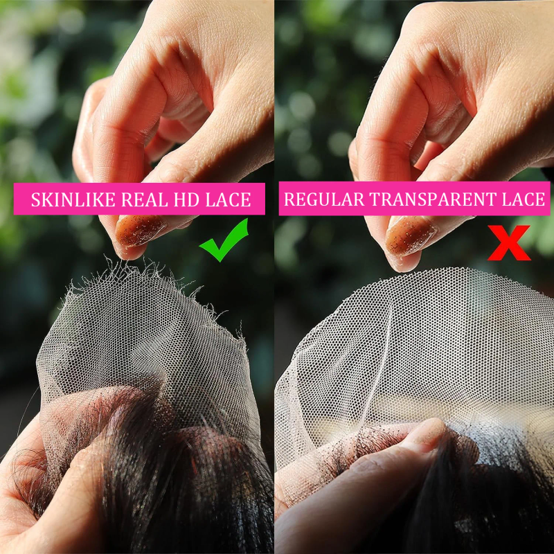 Peluca recta precortada sin pegamento, 100 % cabello humano, pelucas frontales de encaje HD para mujeres_voghion.com
