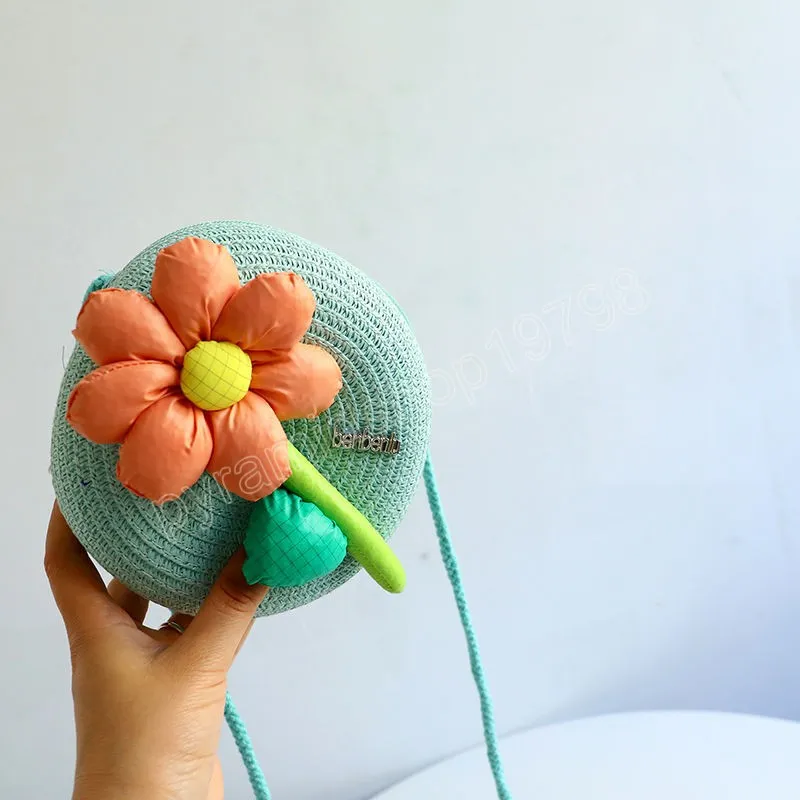 Suower portamonete piccolo per bambina, portamonete per bambini, fatto a mano, in paglia, da spiaggia, con bella tracolla rotonda floreale per bambini_voghion.com