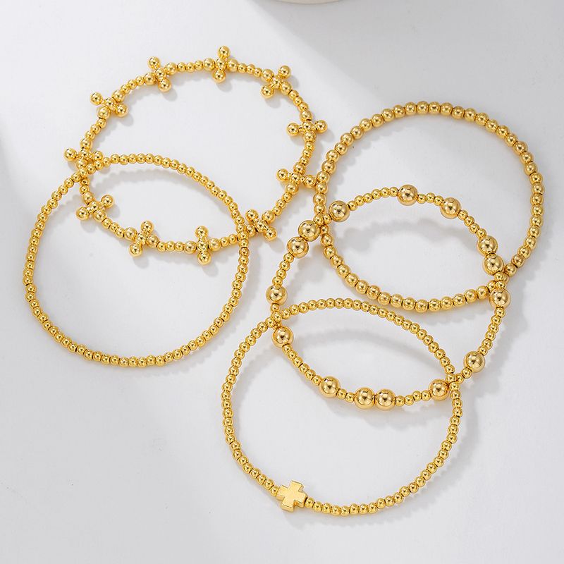 Cross Border New CCB Round Bead Cross Beaded Bracelet Combination Fashionable And Versatile Trendy Stacking Elastic Bracelet For Women_voghion.com