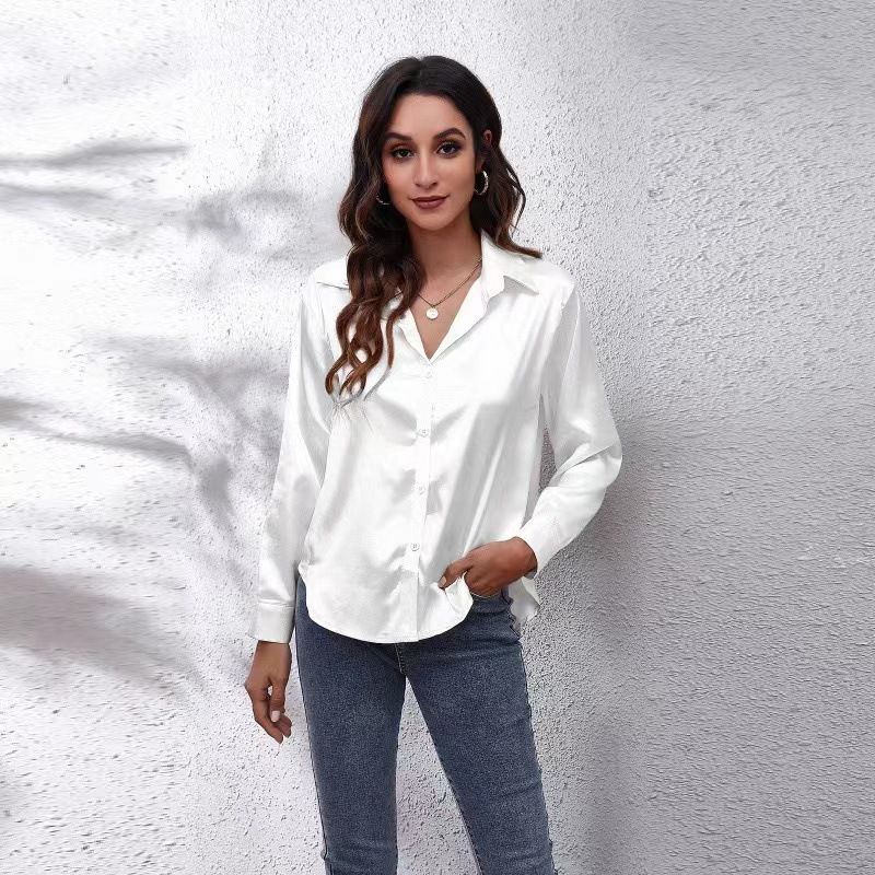 Camicie da donna, cardigan semplici con scollo a V di alta qualità, top larghi abbottonati a maniche lunghe da donna_voghion.com