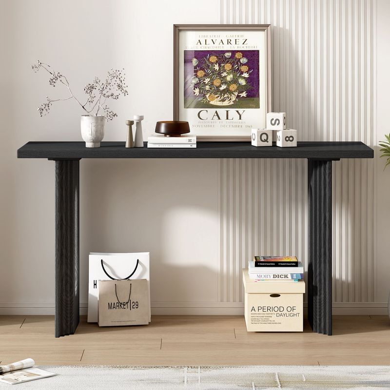 Uniquely Designed Console Table Made Of Fraxinus Mandschuric Solid Wood Veneer,with Distinctive Round Hollow Legs, Suitable For Foyer, Living Room, Or Hallway._voghion.com