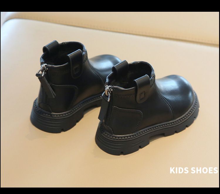 Girls' shoes, solid color short 2024 autumn new item, small and medium-sized children's back zipper cotton boots, baby_voghion.com