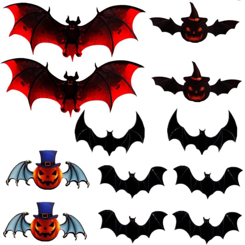 12PCS Colorful Stereoscopic Bat Halloween Stickers Decorative Party Wall Stickers_voghion.com
