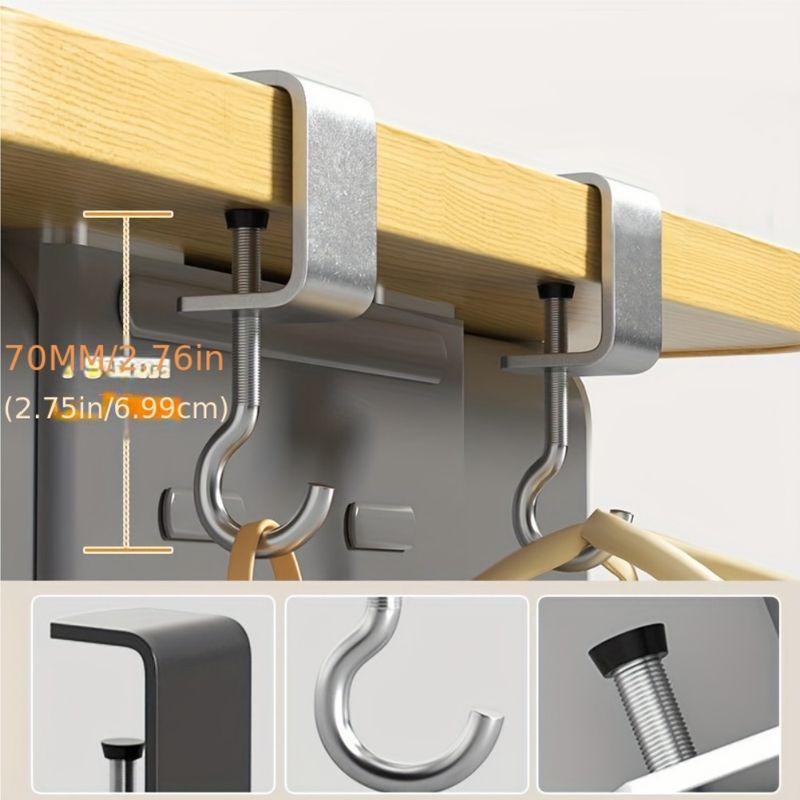 360° Rotatable Steel Table Hooks - Detachable Edge Gaming Headset Desk Hanger Backpack Storage Hanging Hook_voghion.com