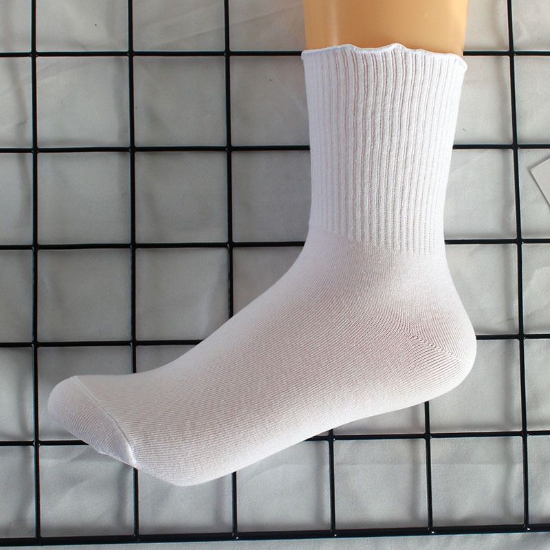 Calzini da donna Calzini alla caviglia plissettati da donna Calzini autunnali invernali in cotone con pizzo alle orecchie in legno Calzini a tubo medio da donna in tinta unita_voghion.com