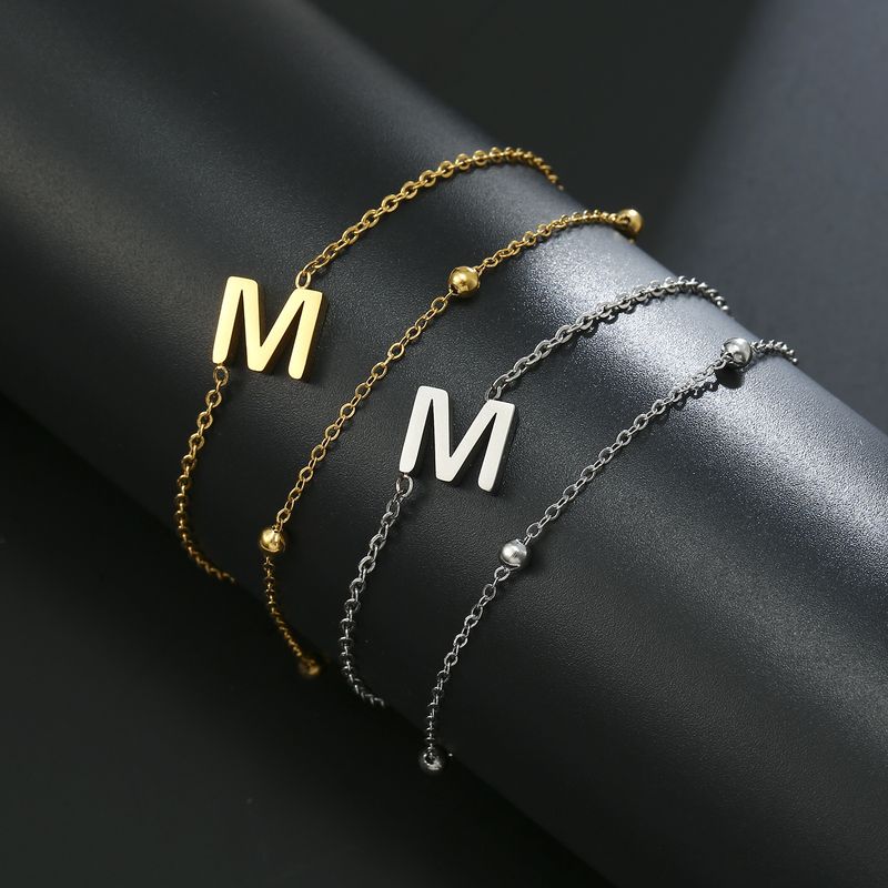 Titanium Stol Armband personaliséiert Moud geschnidden Edelstahl 26 Englesch Buschtawen Duebel Schicht Ronn Perlen Armband_voghion.com