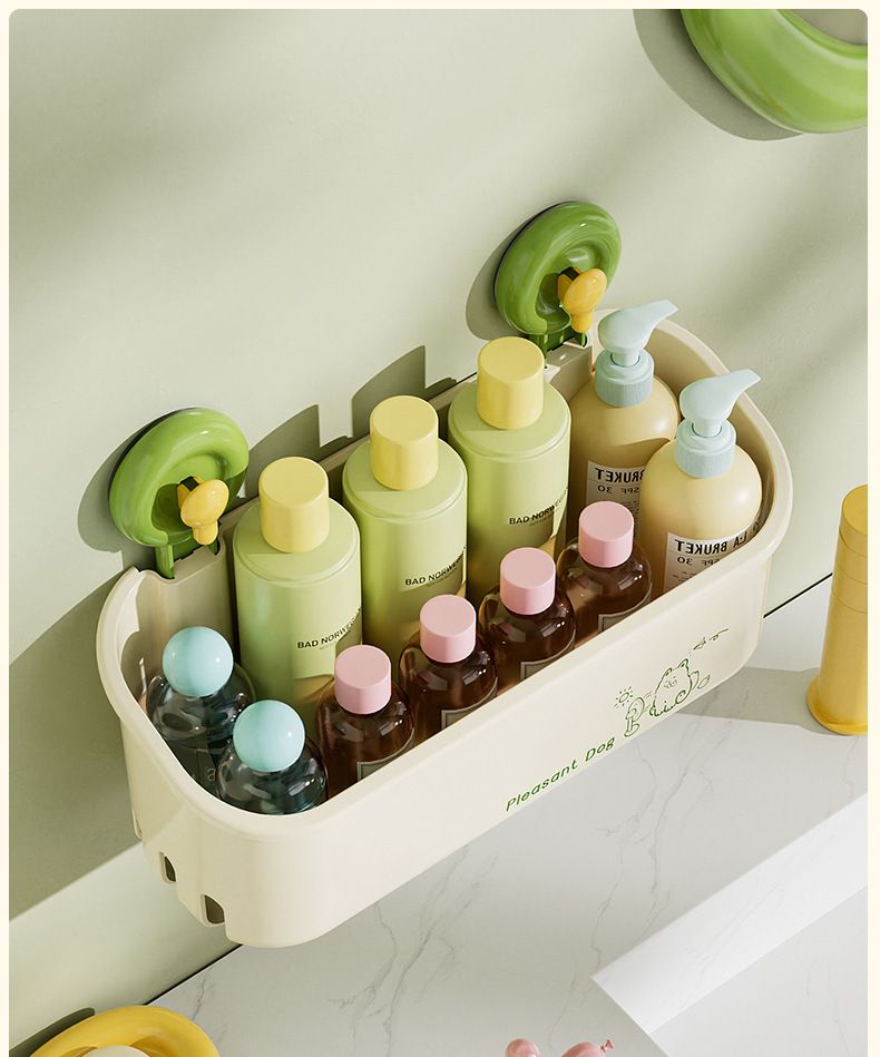 Suction Cup Dopamine Household Bathroom Toiletries Wall Non Perforated Cosmetics Storage Rack_voghion.com