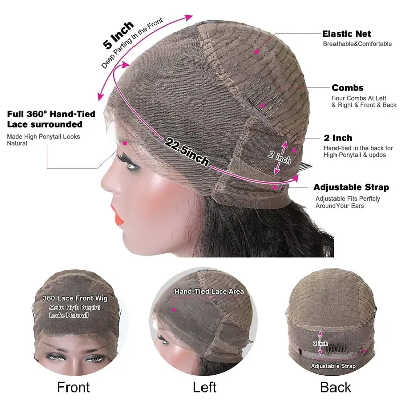 360° valovita čipkasta perika sprijeda od ljudske kose za žene, brazilska HD perika bez ljepila_voghion.com