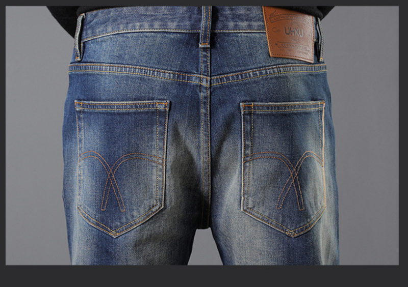 Heren Slim-fit Small Broek Herfst en Winter Red-eared Denim Rechte Broek_voghion.com