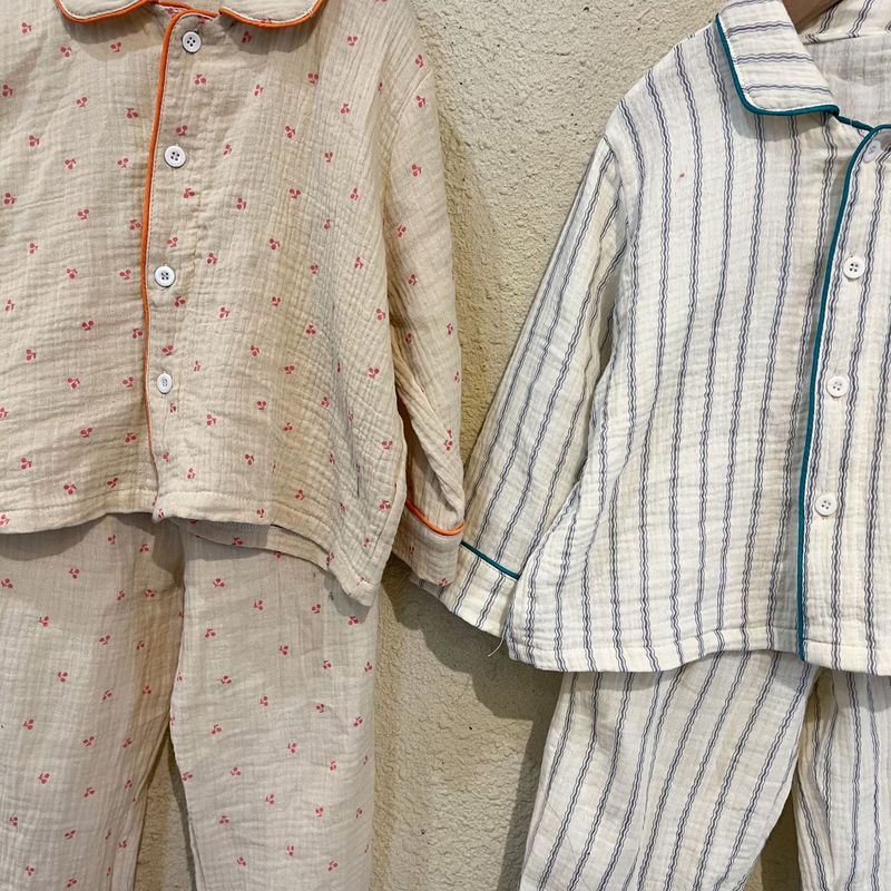 Pijamas para niños, conjunto de manga larga de gasa de algodón para primavera y otoño para niñas y niños, ropa para el hogar_voghion.com