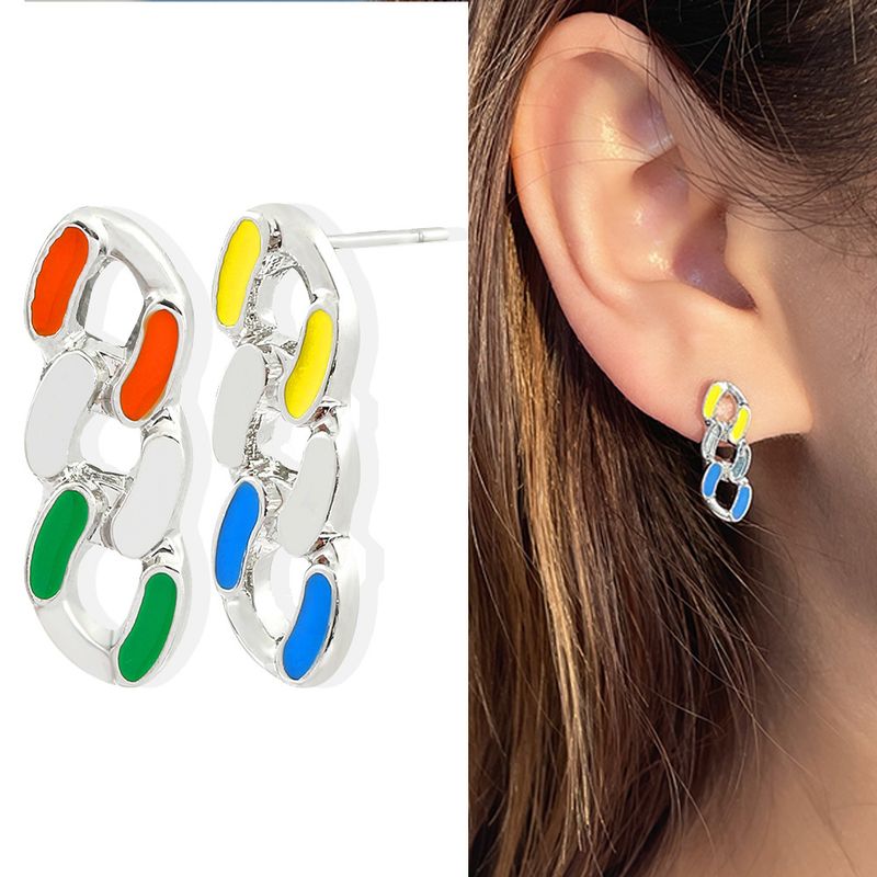 Set di orecchini a bottone da donna hip-hop coreani alla moda, stile fata, con catena cubana colorata, 2022_voghion.com