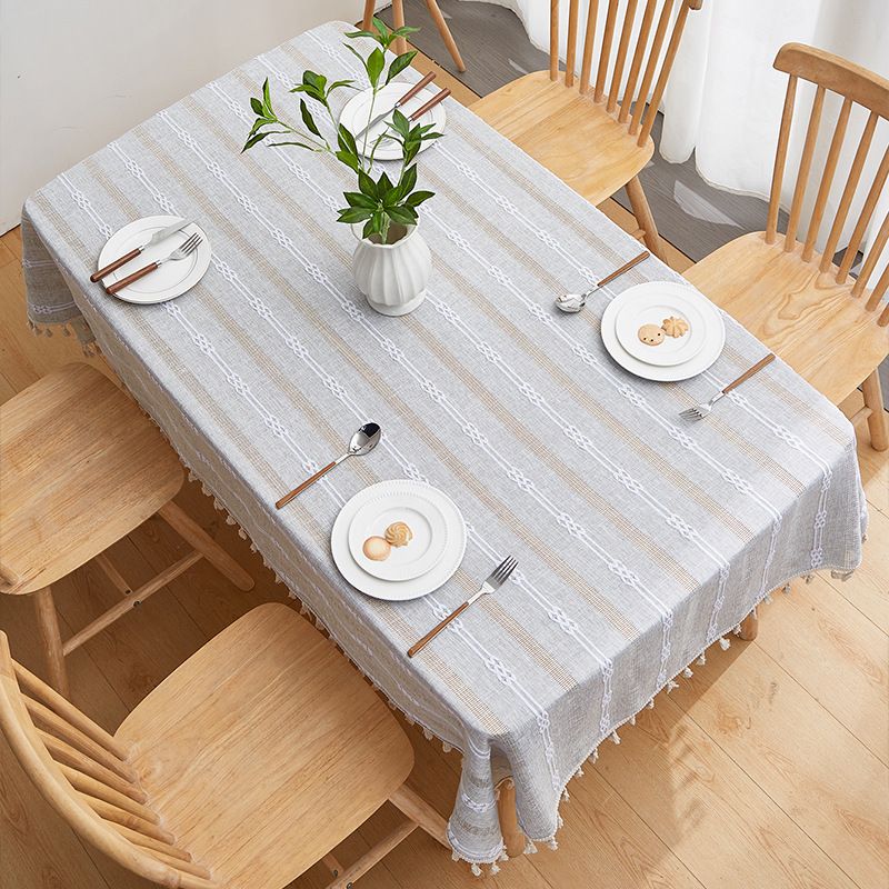 Nappe à rayures vintage française - Style ferme rustique avec détails brodés, élégante et stylée pour table à manger et table basse_voghion.com