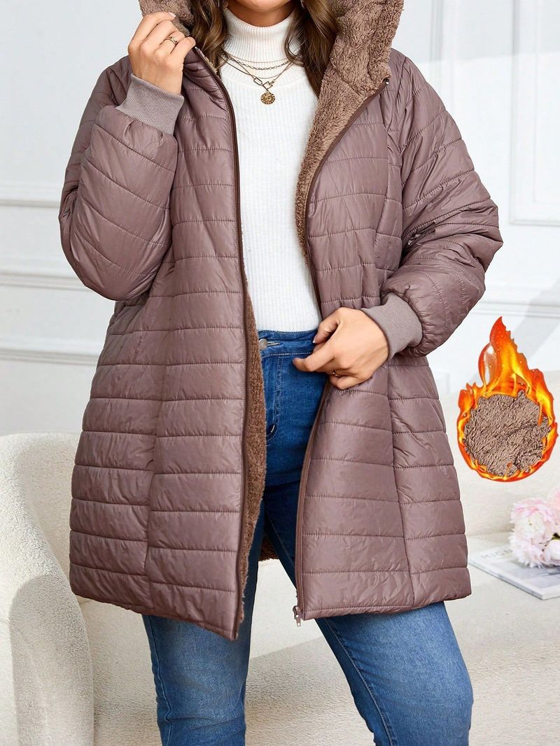 Lange, mit Fleece gefütterte Kapuzenjacke für Damen – Gemütlicher Wintermantel mit Reißverschluss (L/XL/XXL/XXXL)_voghion.com