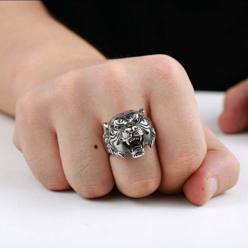 New Head Ring For Men, Bold Tiger Zodiac Exaggerated Personality Trendy Men's Jewelry_voghion.com