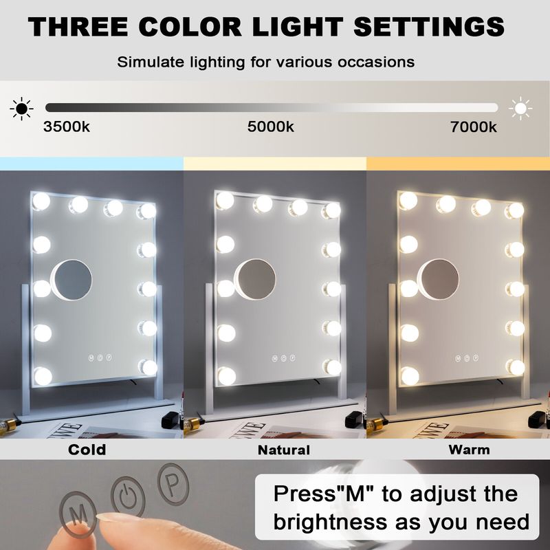 FENCHILIN Hollywood Vanity Make Up Mirror With 12 LED Lights 360° Rotation_voghion.com