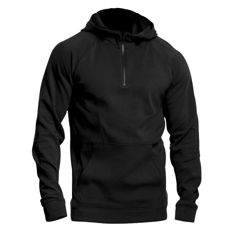 Men's Clothing New Long Sleeved Stand Up Collar Casual Pullover Hooded Half Zip Block Plus Velvet Sweatshirt_voghion.com