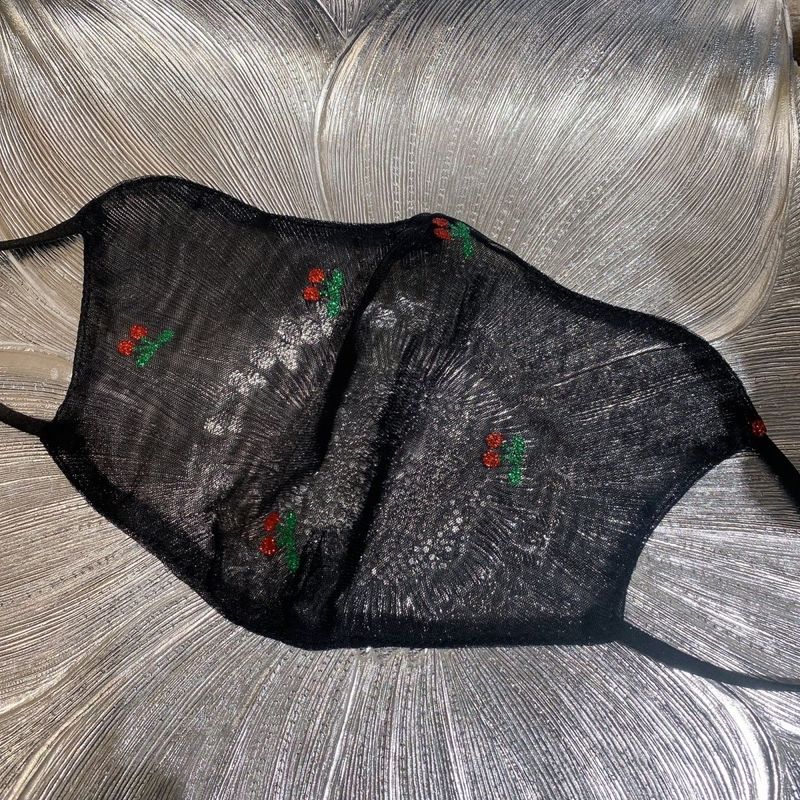 Spring And Summer Washable Small Cherry Flash Diamond Mesh Mask_voghion.com