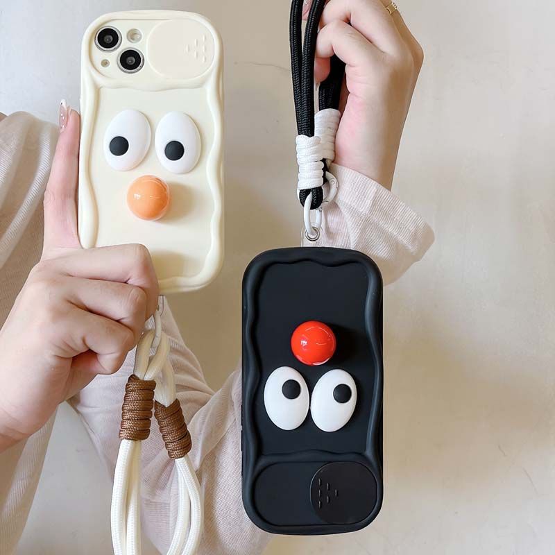 Cartoon Eyes Wrist Strap Soft Cover for iPhone 16 14 Pro Max 15 Plus Camera Lens Protective Cover for iPhone 11 12 13 14 15 Pro Max_voghion.com