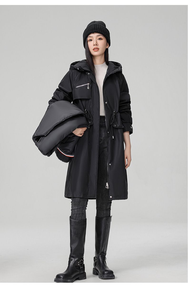 Damen-Winterparka mit abnehmbarer Kunstpelzkapuze, locker sitzender langer Trenchcoat, warme Daunenalternative für Übergrößen_voghion.com