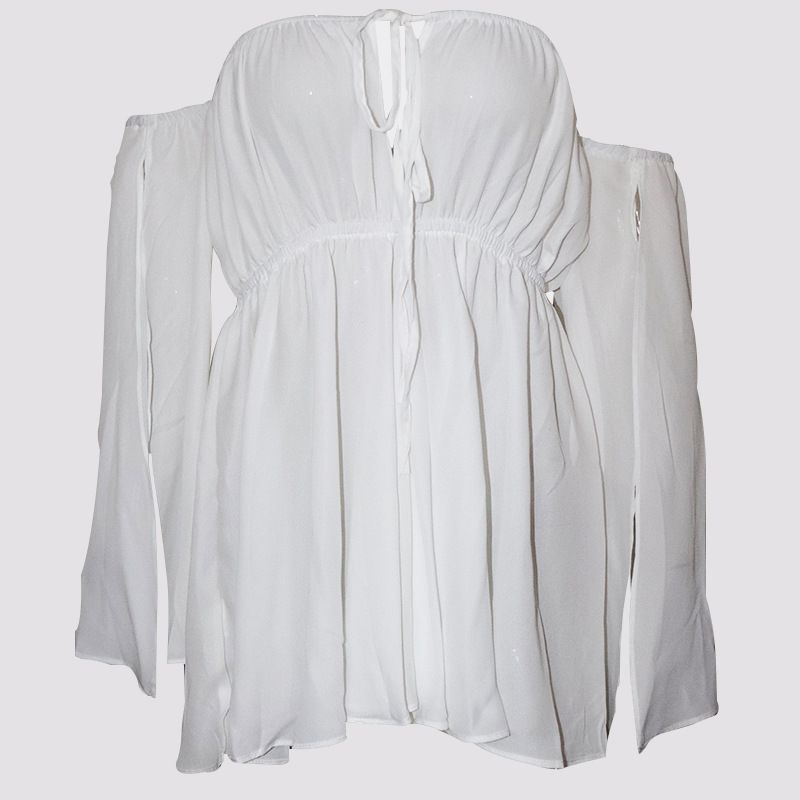 Abito da spiaggia casual in chiffon a vita alta con spalline annodate e spalle scoperte, nuovo ed estivo, per donna, comodo e sinonimo di abito_voghion.com