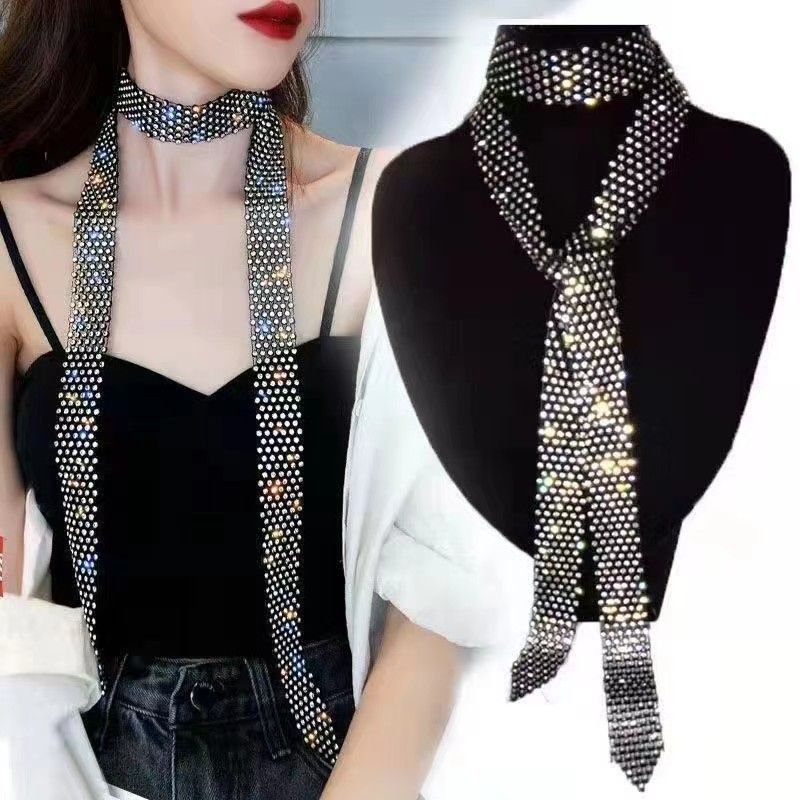 Kvadrātveida jūrnieka apkakle Sieviešu deju aksesuāri Sequins Moderna Rhinestone kaklasaite_voghion.com
