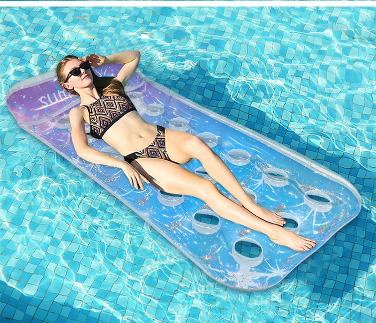Luxury Inflatable Pool Lounger - Glitter Gradient Design With Reinforced Mesh (Thickened PVC 190cm Breathable Round Holes For Adults Beach/Pool Use)_voghion.com