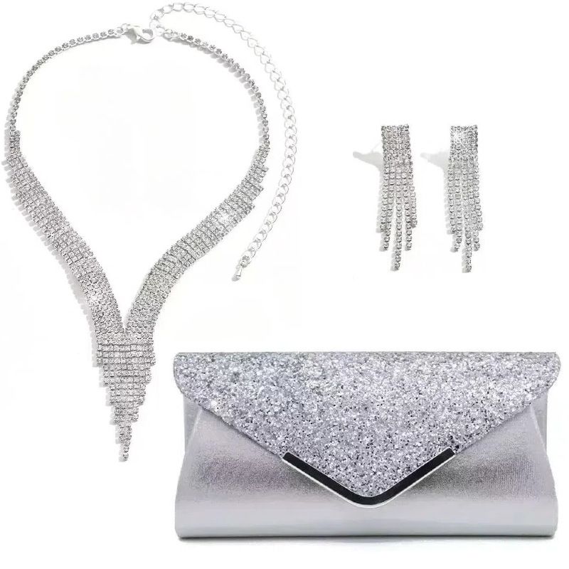 Elegante collana con frange di strass e design geometrico per feste serali, set speciale di collana con nappe scintillanti e diamanti_voghion.com