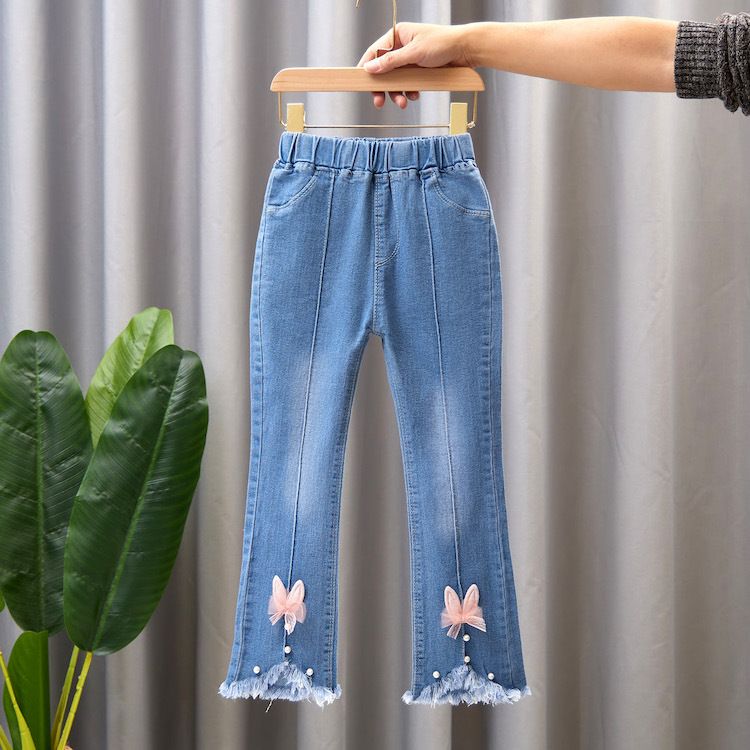 Mother&Kids Jeans per bambine e ragazze Pantaloni larghi a gamba larga per bambine casual e pantaloni lunghi svasati_voghion.com