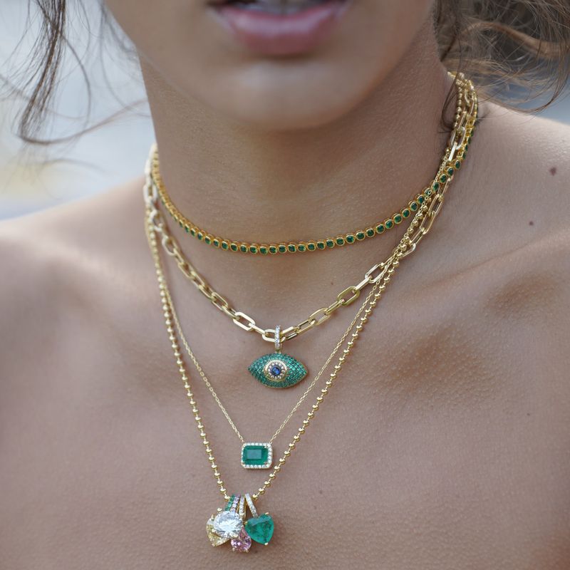 Women's Jewelry Zircon Necklace Emerald Zircon Bead Chain Chocker Short Necklace Light Luxury Style Necklace Color Retention_voghion.com