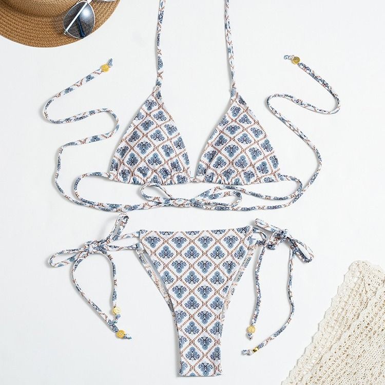 Damenbekleidung Print Strap Split Badeanzug Weiblicher rückenfreier Sexy Bikini_voghion.com