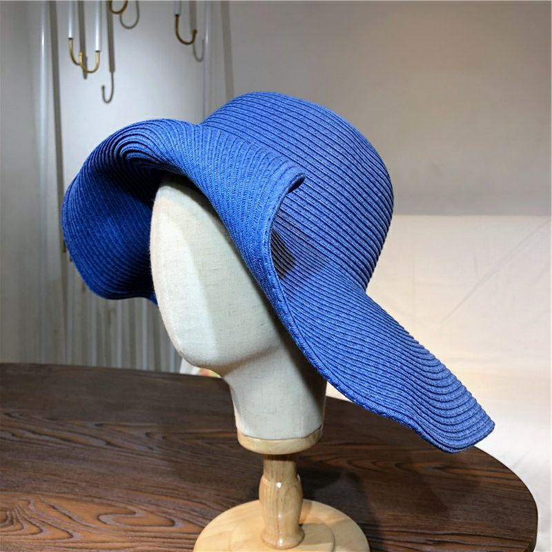 Cappello da spiaggia pieghevole oversize da donna, con tesa larga da 15 cm, estivo, da viaggio, in paglia, per donna, per vacanze all'aperto, arrotolabile, UPF50+_voghion.com