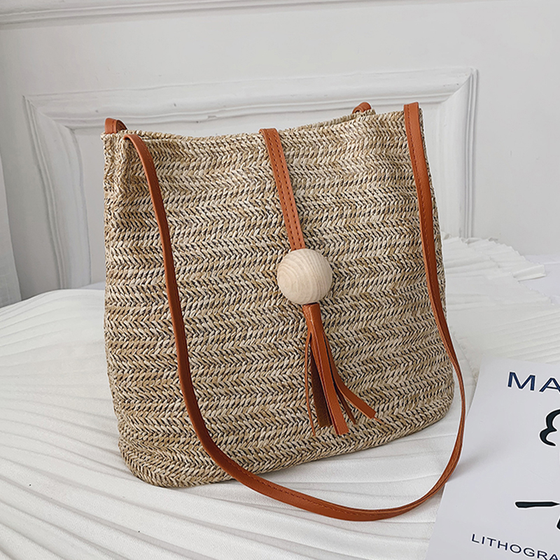 Stréibeutel fir Fraen Schëllerbeutel Casual Gewiefte Crossbody-Beutel Summer Strandbeutel Raffia Boho Beutel Grouss Kapazitéit_voghion.com