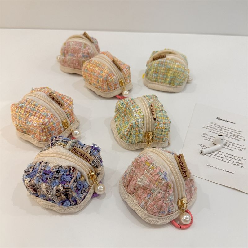 39181 Woolen Plaid Suitable For Wireless Bluetooth Headset Protective Case Cute Portable Small Bag_voghion.com