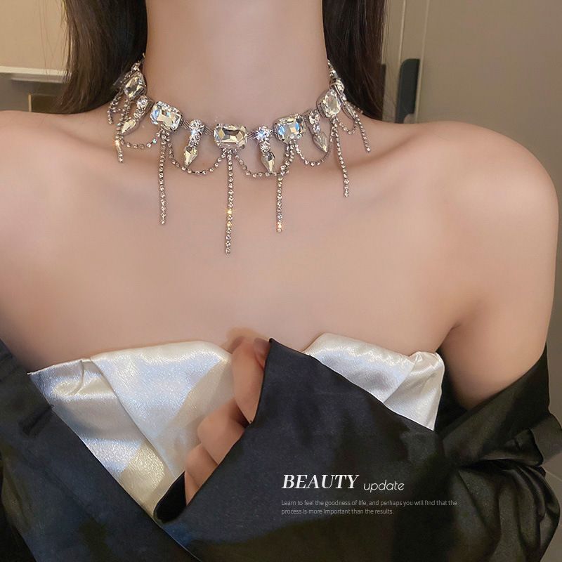 Ciucure exagerat cu diamant și claviculă luxoasă, Sese elegant avansat, colier cu anunțuri reci și largi, adormet pentru_voghion.com