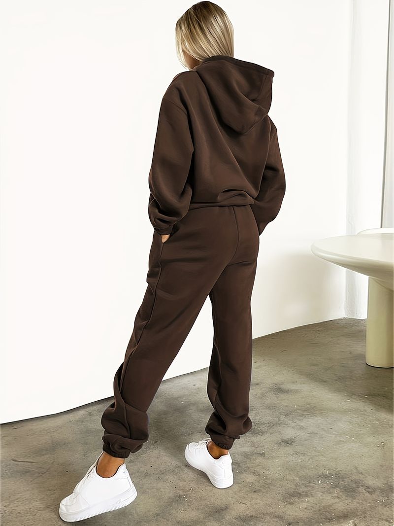 Set di felpa con cappuccio e stampa unisex da donna con tasche - Felpa con cappuccio e pantaloni da jogging casual da strada in morbido misto cotone_voghion.com