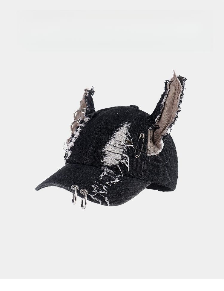 Y2K Scrap Style 3D Earrings Cowboy Ragged Baseball Cap, Women's Hip Hop Retro Duck Teak Cap Trend_voghion.com
