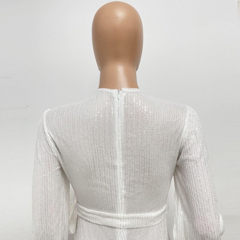 Damkläder Ins Style Deep V Mode Casual Jumpsuit Långärmat Bälte Paljett Jumpsuit Dam_voghion.com