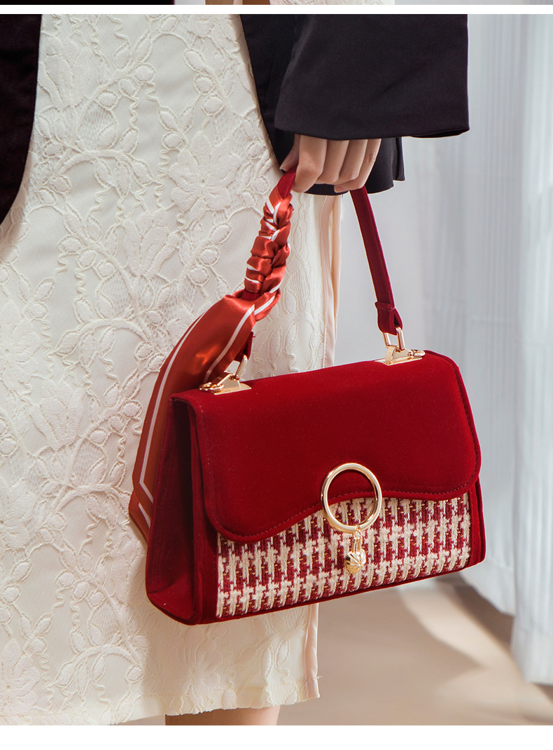 Bride's 2024 New Women's Crossbody High end Handheld Small Square Thousand Bird Grid Wedding Shoulder Bag_voghion.com