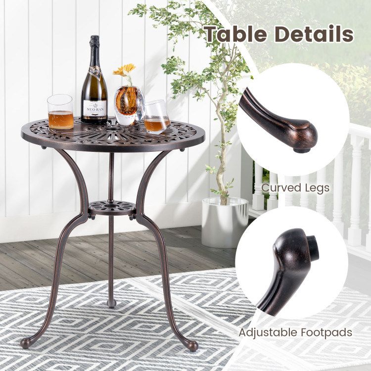 24 Inch Round Cast Aluminum Table Patio Dining Bistro Table with 2 Inch Umbrella Hole_voghion.com