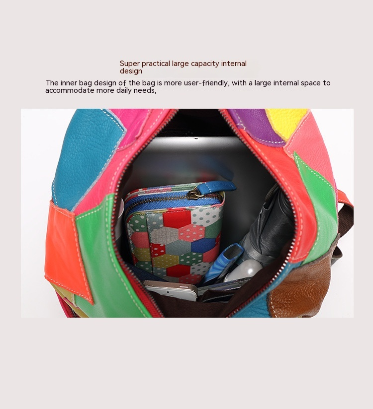 Sac à dos de voyage épissé de couleur contrastée, nouvelle version coréenne, tendance et à la mode, petit sac en peau de vache, printemps_voghion.com