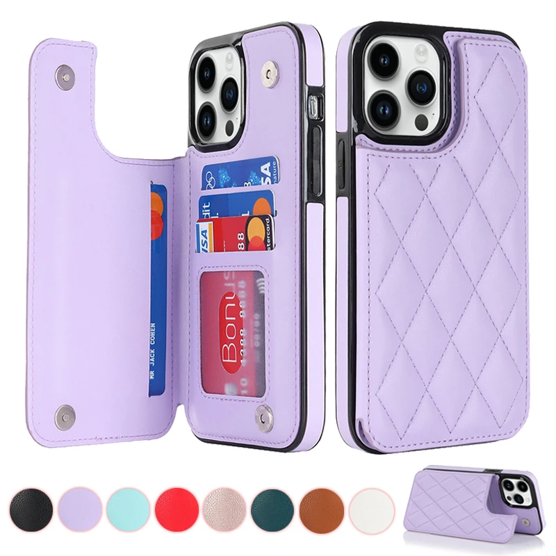 Wallet Double Button Small Fragrant Wind Card Flip Leather Case For iPhone 15 Pro Max 14 13 Mini 12 11 SE 2020 X XS XR 8_voghion.com