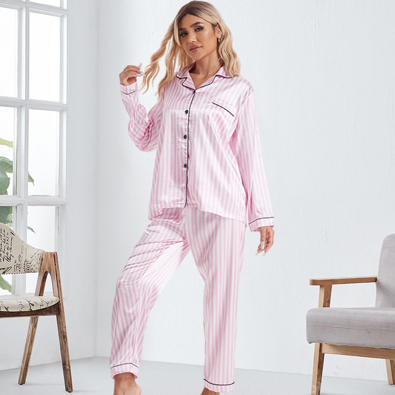 Pigiama da donna per infermiere, con maglietta a righe bianche e rosa, pantaloni e maniche lunghe_voghion.com