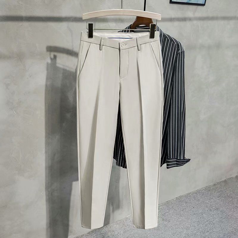Pantaloni da uomo di design con lo stile di Hong Kong che entra nella moda, pantaloni a gamba dritta per la perdita di peso, pantaloni western drappeggiati casual e alla moda._voghion.com