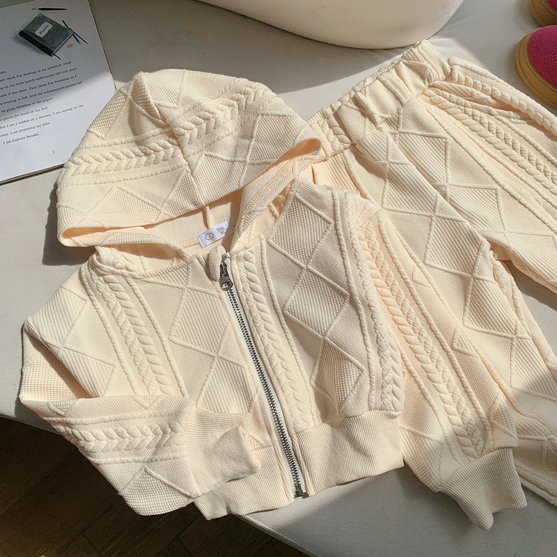 Set da due pezzi moda autunno bambina nuova bambina coreana lavorata a maglia a maniche lunghe con spacco e pantaloni svasati_voghion.com