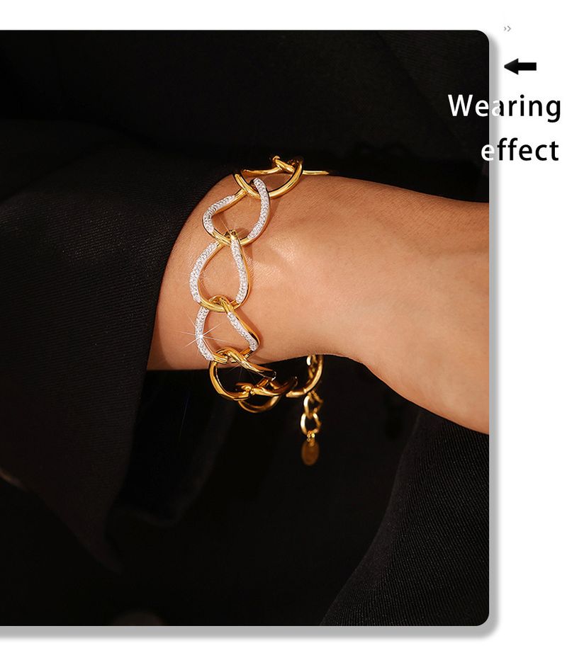 Women's Jewelry Geometric Link Bracelet In Stainless Steel With Rhinestones, Punk Style Interlocking Chain Everyday Wear Diamond Interlocking Chain_voghion.com