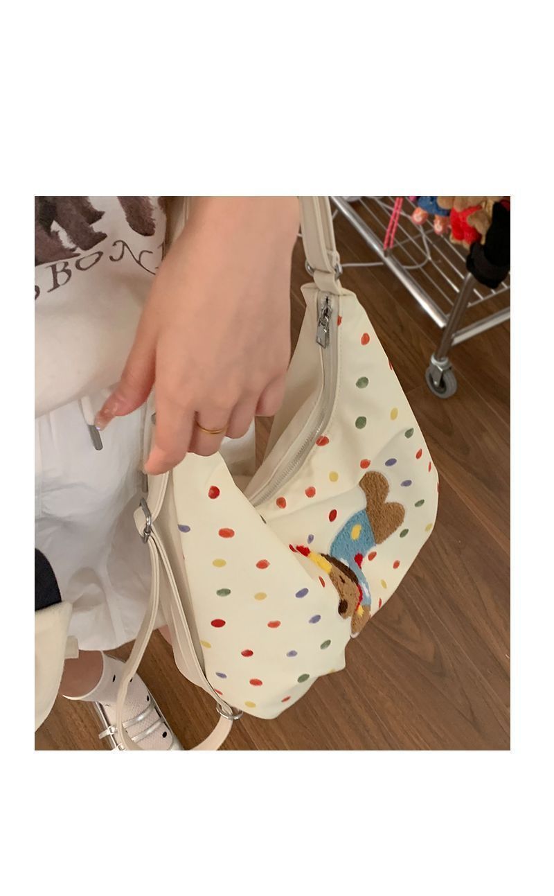 Borsa a tracolla singola in tela con motivo a cane bassotto, 2024, nuova borsa alla moda in stile college, casual, grande capacità_voghion.com