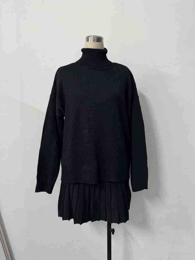 Damenbekleidung Herbst und Winter Neuer Stehkragen Langarm Mode Lässig Plissee Kurzrock Anzug_voghion.com