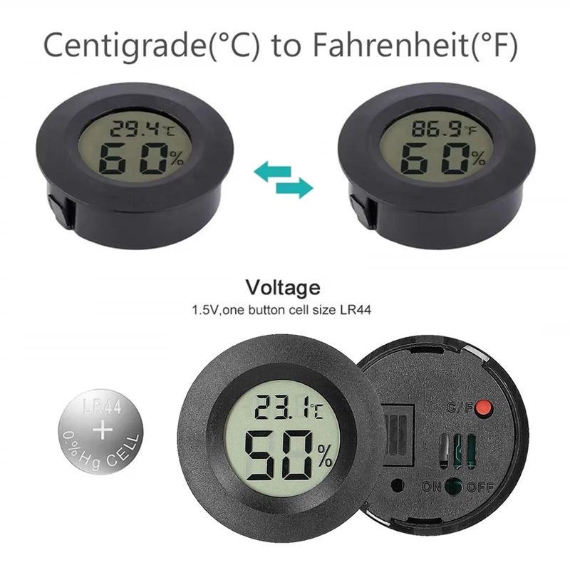 2/4 Stück Mini-Hygrometer-Thermometer, Fahrenheit Oder Celsius-Messgerät, Digitaler LCD-Monitor, Runder Luftfeuchtigkeits- Und_voghion.com